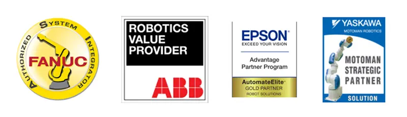 Fanuc, Robotics Value Provider, EPSON, Yaskawa badges