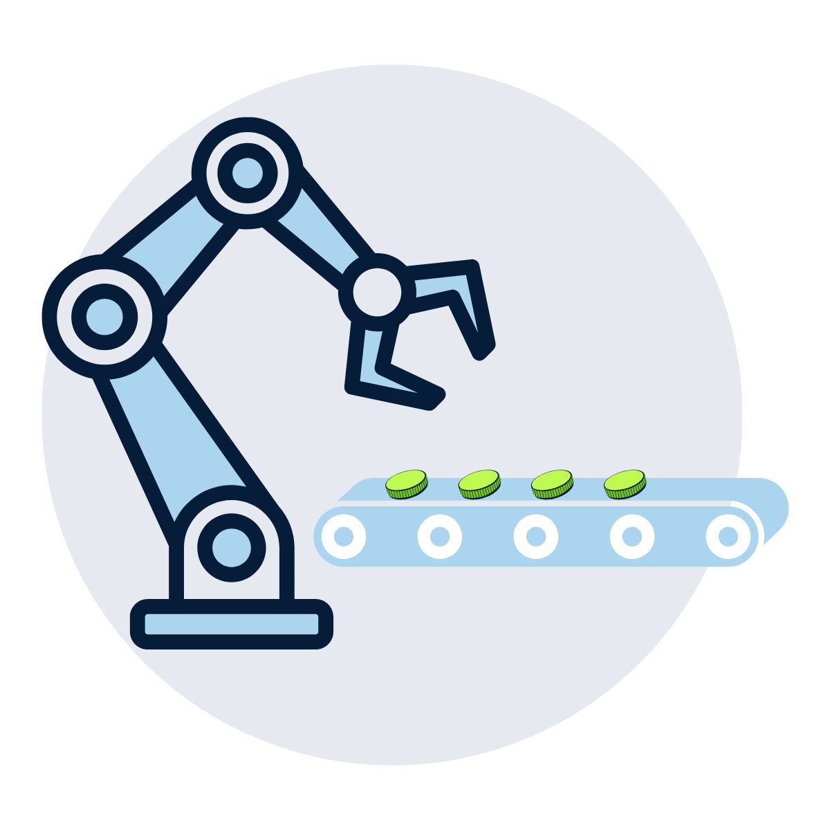 Flex Feeding Icon of a robot picking parts of a conveyor