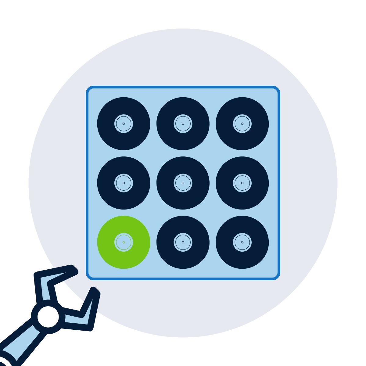 Robotic Bin Picking Icon with parts on a flat square