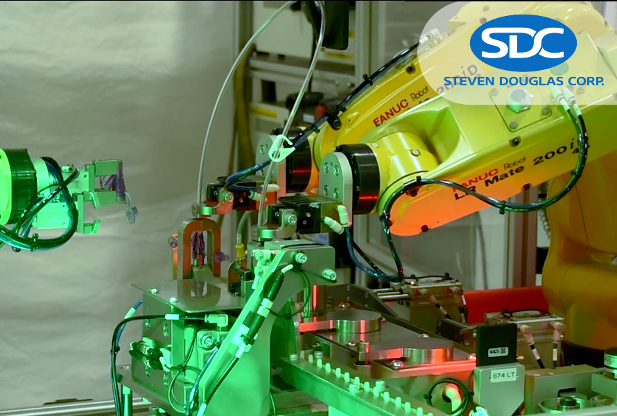 Life Sciences mini video thumbnail of two robots inserting a medical tube into two fixtures