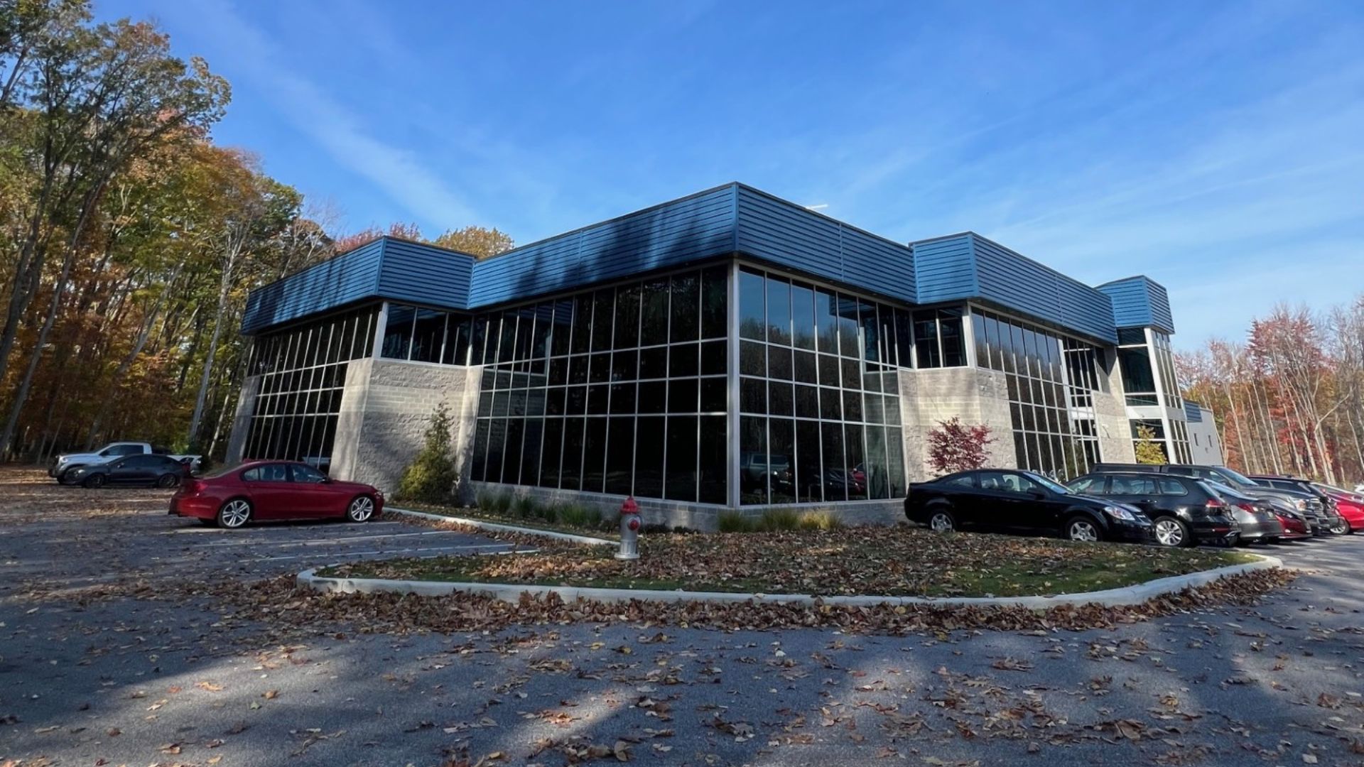 Corner angle of SDC building in the fall time.