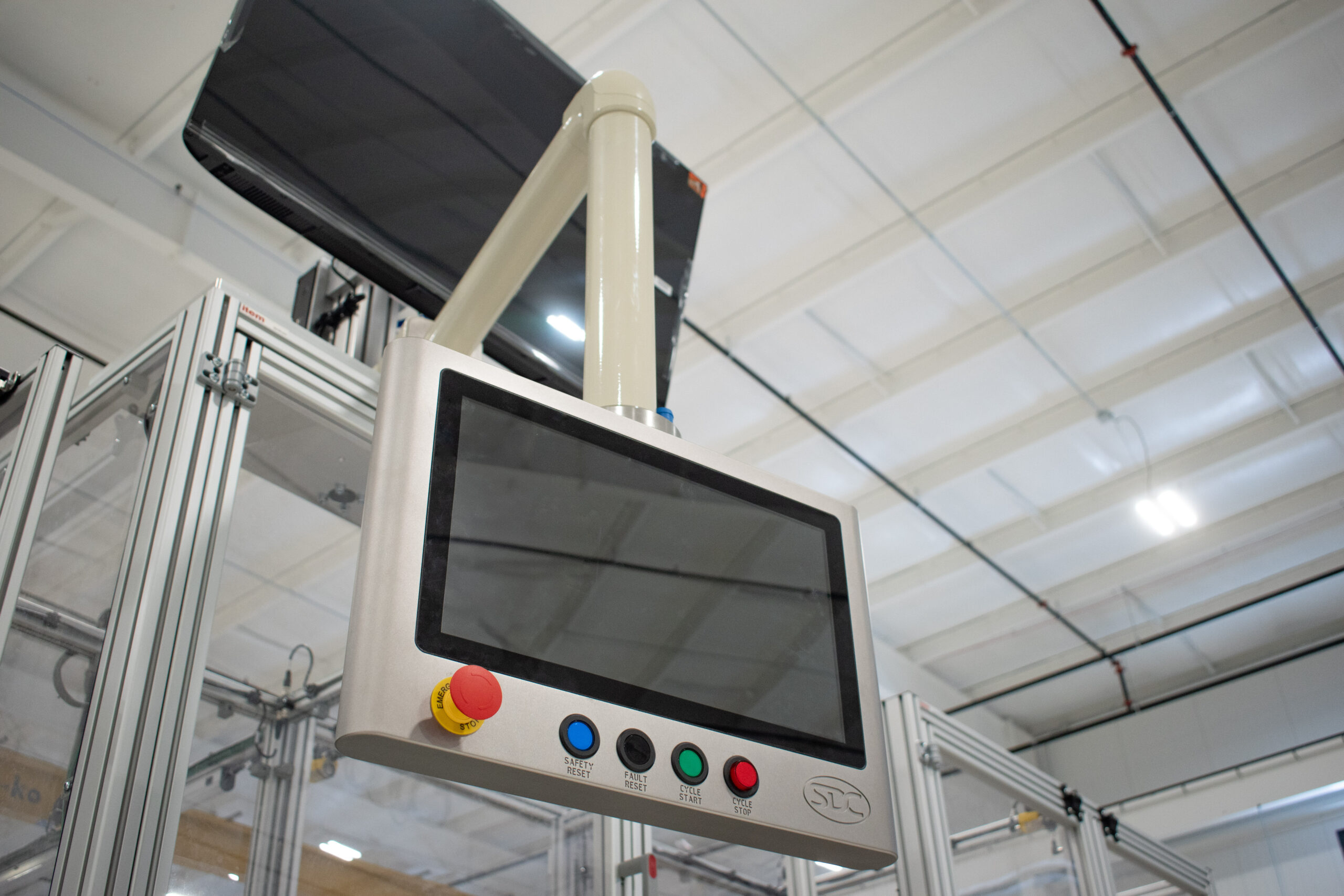 Ignition software on SDC's new HMI frame design with an overhead monitor