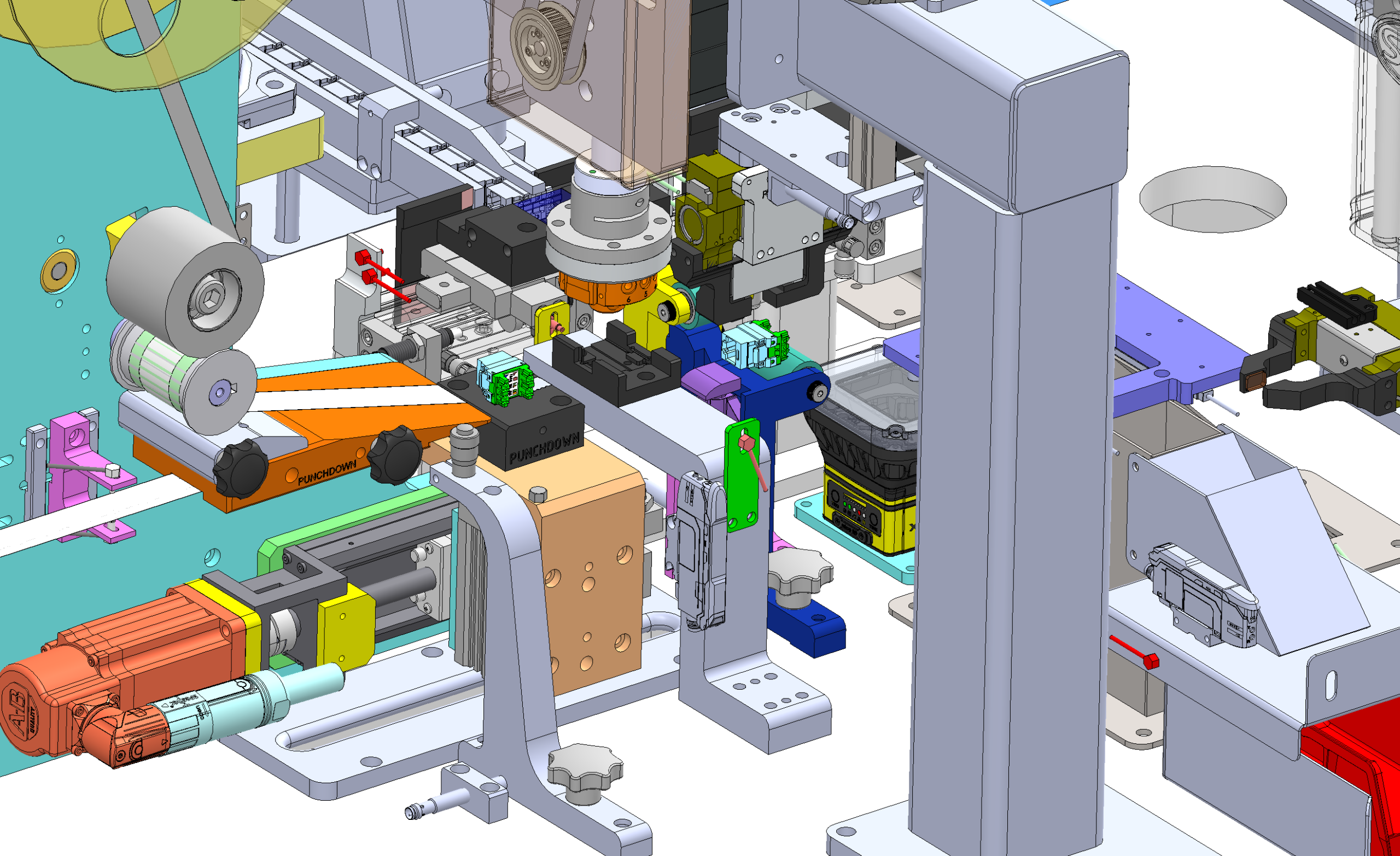 SolidWorks screenshot of an automated foil applicator machine